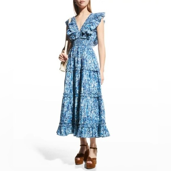 Love The Label Azalea Blue Tiered Ruffle Maxi Dress Womens Size Large - Picture 1 of 16